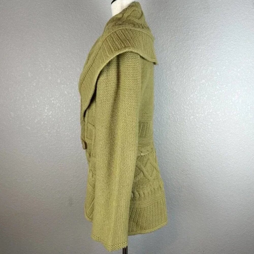 Sundance Women's Cable Knit Wrap Cardigan Sweater M Green 100% Merino Well - Picture 9 of 9